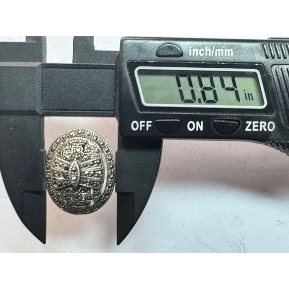 Vintage Sterling Silver 925 Marcasite Oval Post Earrings Estate 10.5g Art Deco - Picture 8 of 9